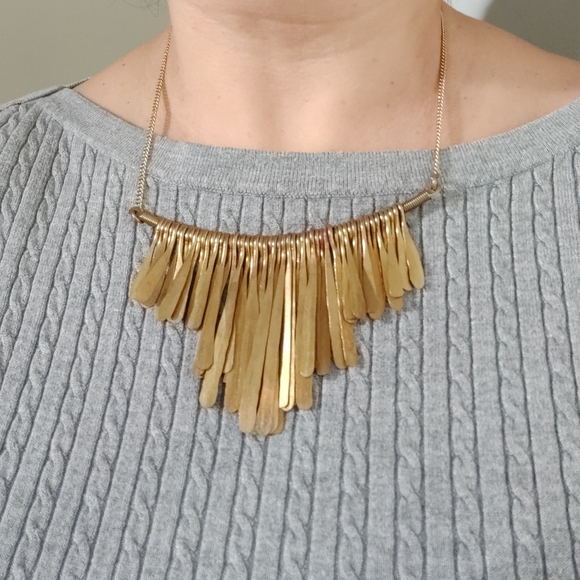 Vintage Ethnic Brass "Features" Fringe Bib Necklace - Picture 4 of 10